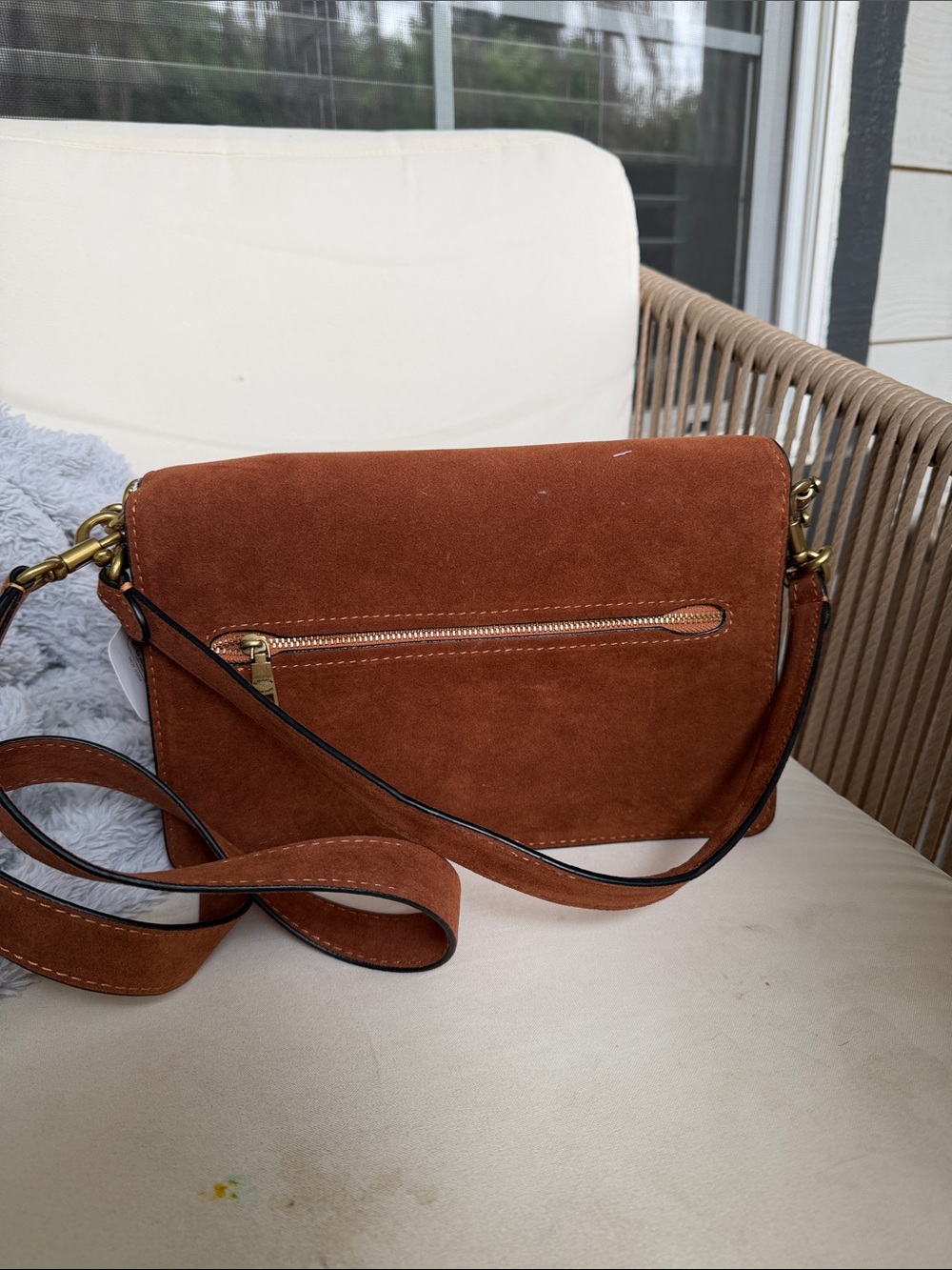 Coach Saddle Bag in Rust Suede with Chain Strap - Picture 2 of 3